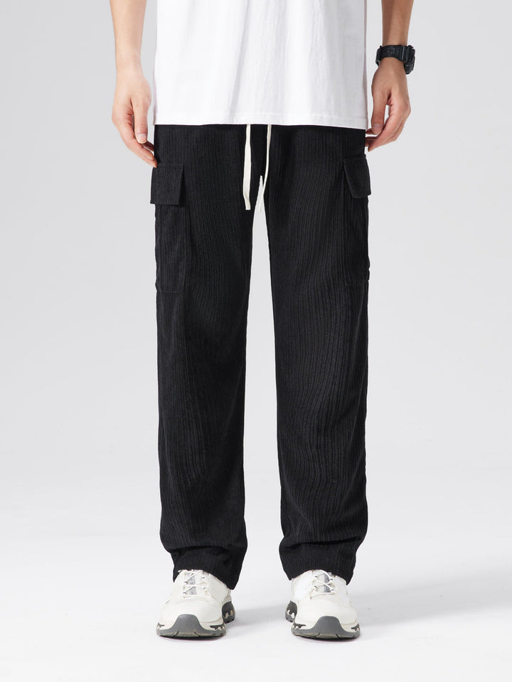 Herren Cargo Hose | Kordelzug Taille | Mehrere Taschen | Einfarbig Outdoor Stil