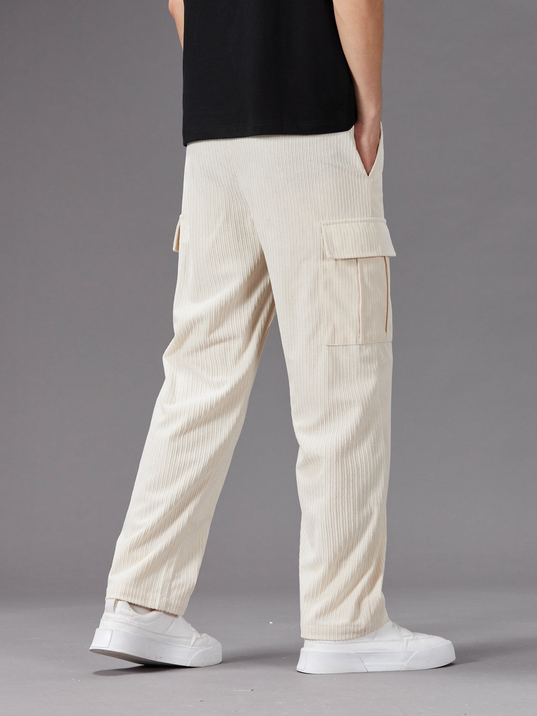 Herren Cargo Hose | Kordelzug Taille | Mehrere Taschen | Einfarbig Outdoor Stil