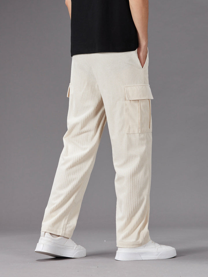 Herren Cargo Hose | Kordelzug Taille | Mehrere Taschen | Einfarbig Outdoor Stil