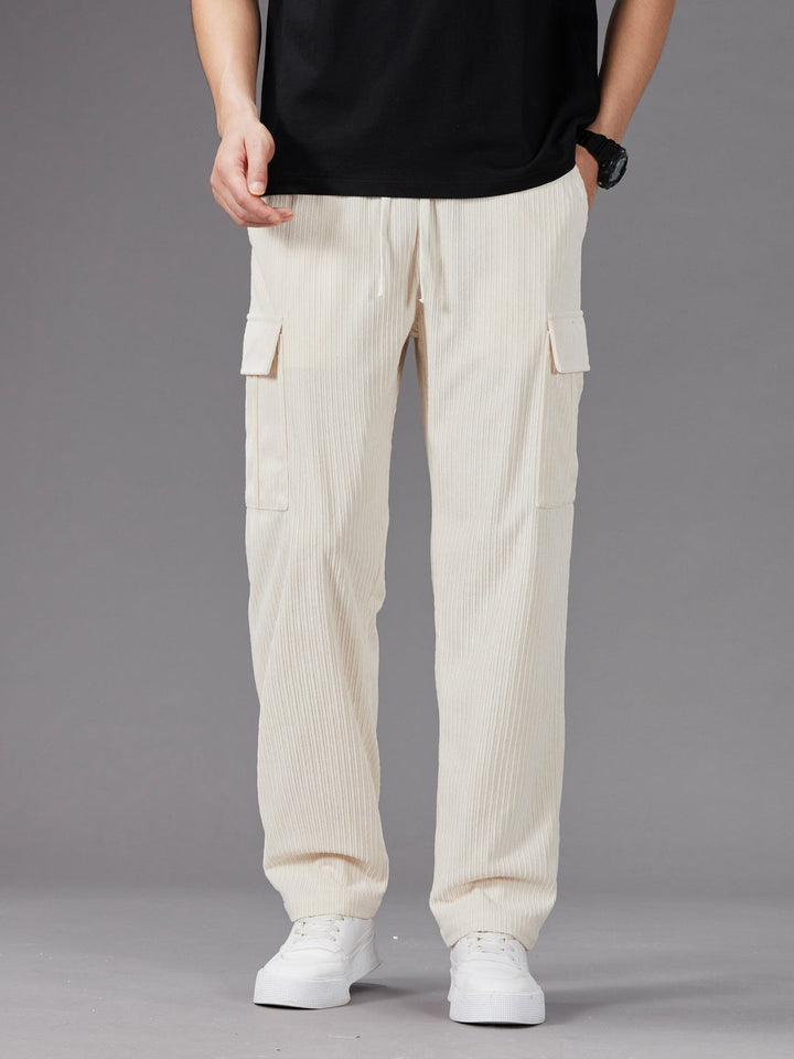 Herren Cargo Hose | Kordelzug Taille | Mehrere Taschen | Einfarbig Outdoor Stil