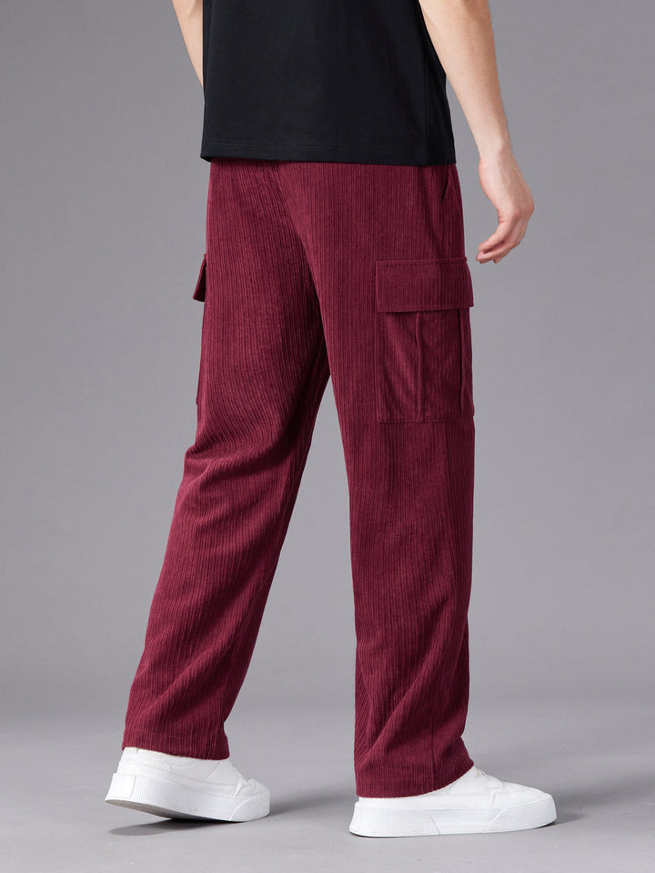 Herren Cargo Hose | Kordelzug Taille | Mehrere Taschen | Einfarbig Outdoor Stil