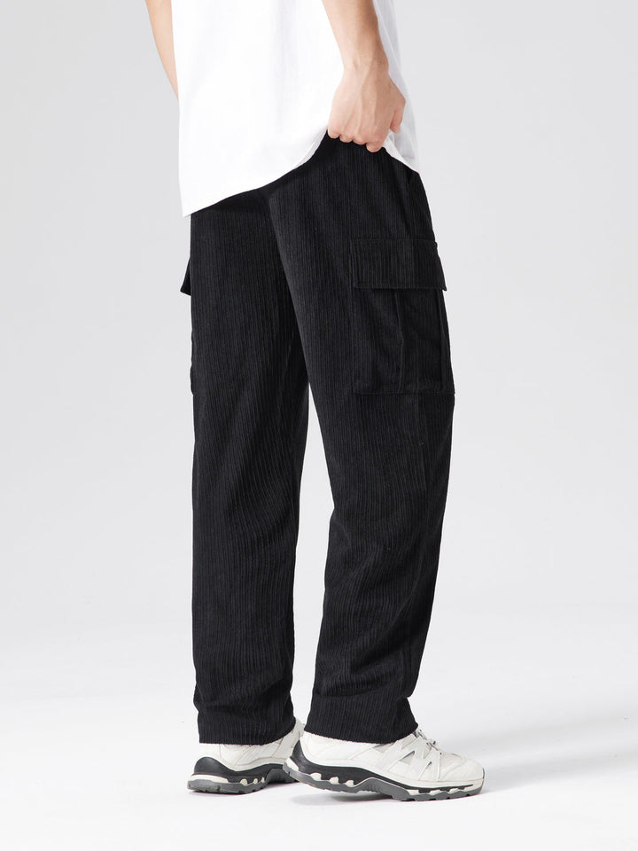 Herren Cargo Hose | Kordelzug Taille | Mehrere Taschen | Einfarbig Outdoor Stil