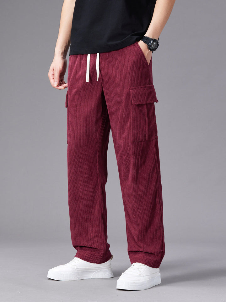 Herren Cargo Hose | Kordelzug Taille | Mehrere Taschen | Einfarbig Outdoor Stil