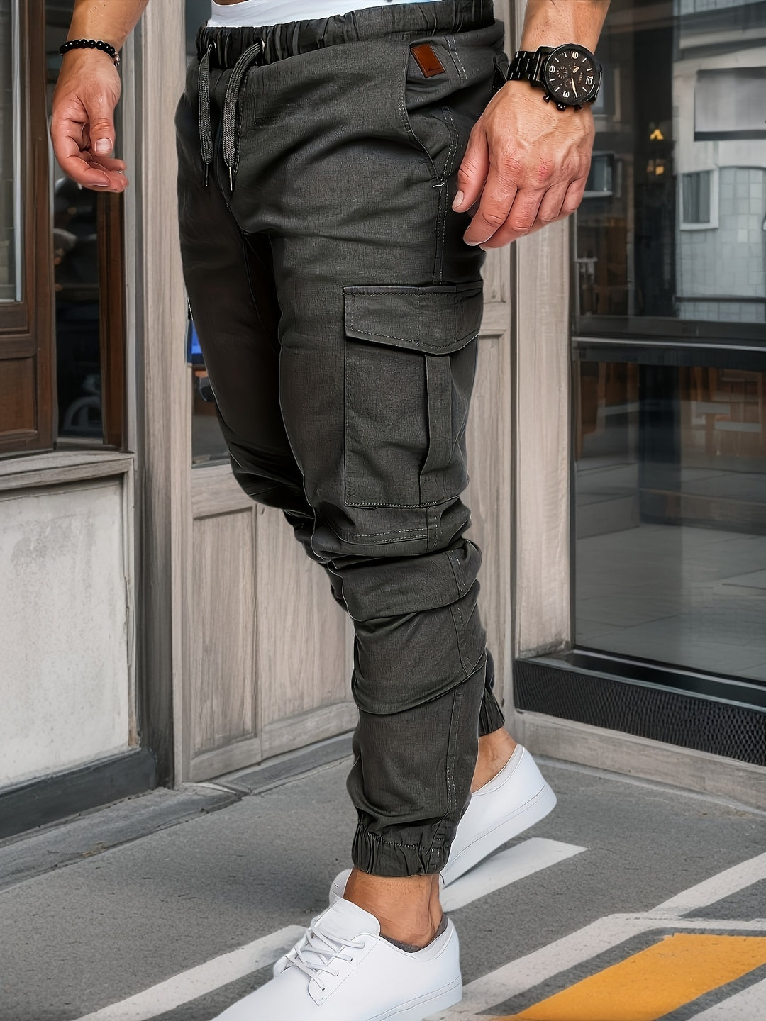 Herren Cargo Hose | Lässig & Bequem | 100% Baumwolle | Einfarbig mit Taschen