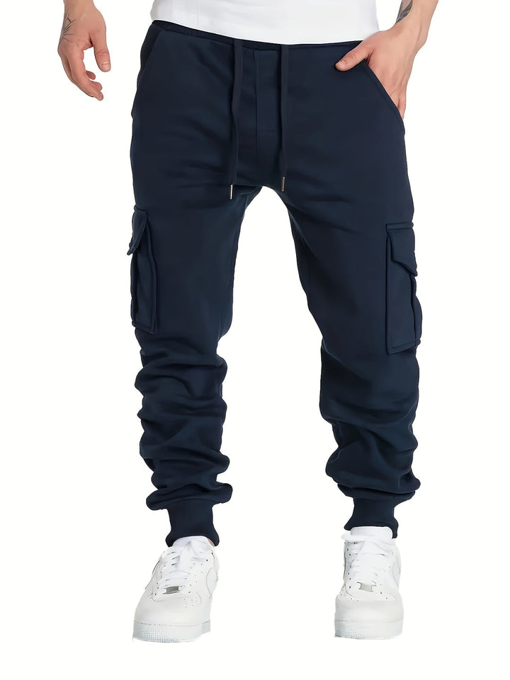 Herren Cargohose | Klassisches Design | Klappentaschen & Kordelzug | Joggerstil Outdoor