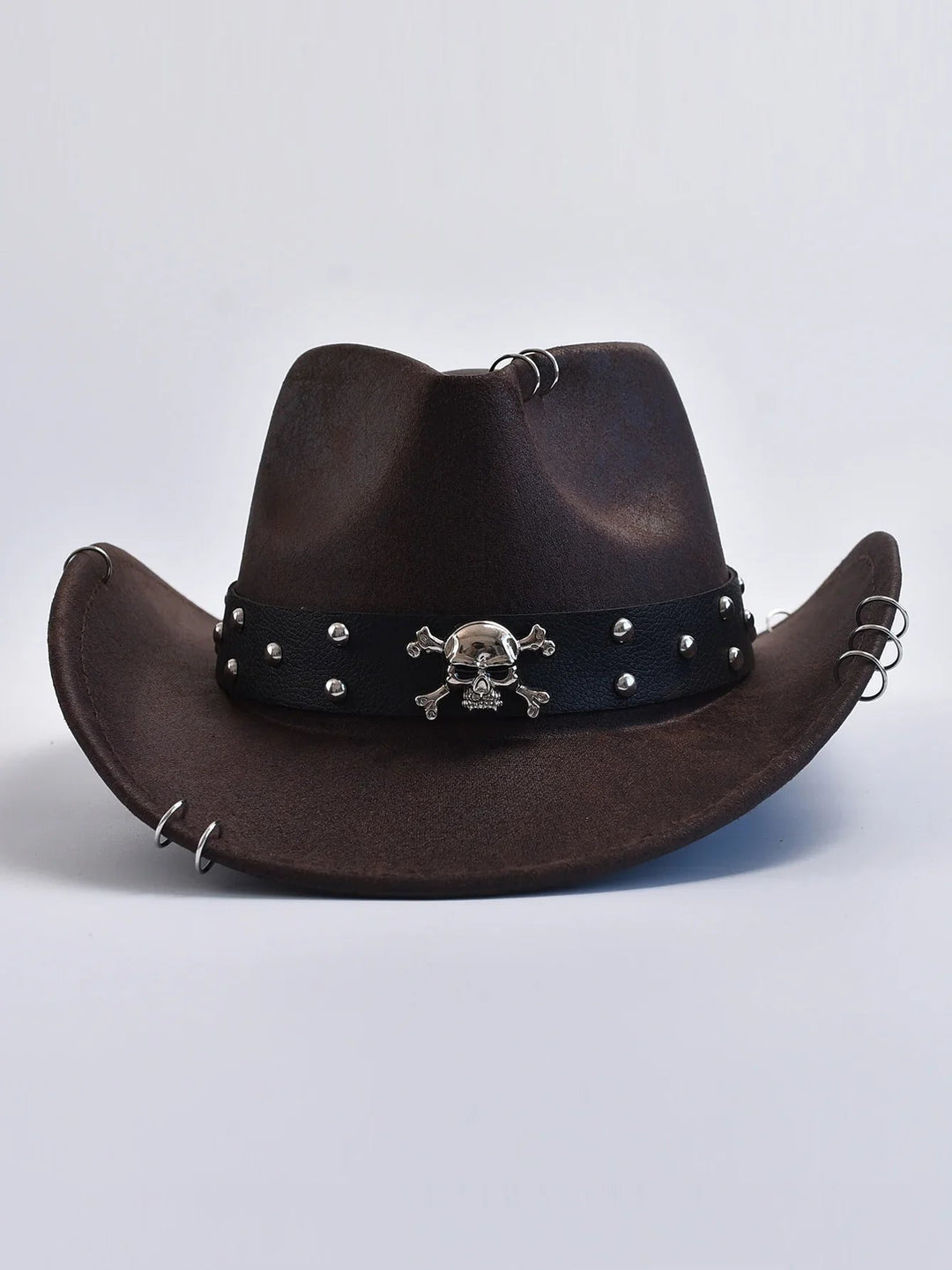 Herren Cowboy Hut mit Totenkopf-Nieten – Rocker Festival Style - Braun
