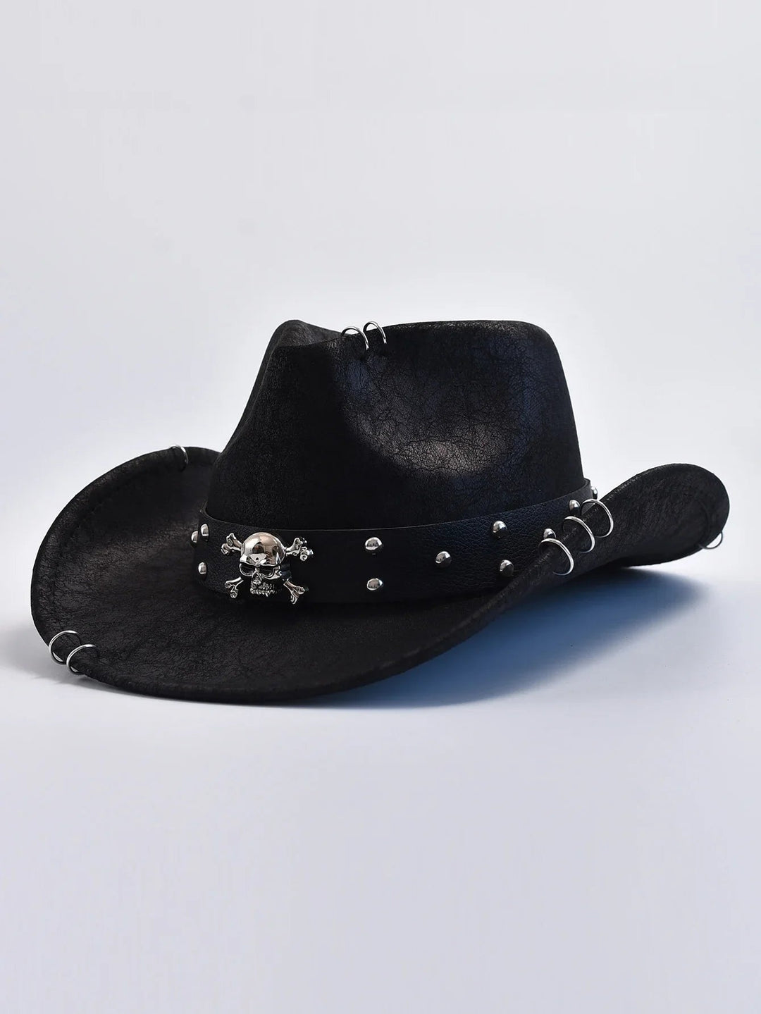 Herren Cowboy Hut mit Totenkopf-Nieten – Rocker Festival Style - Schwarz