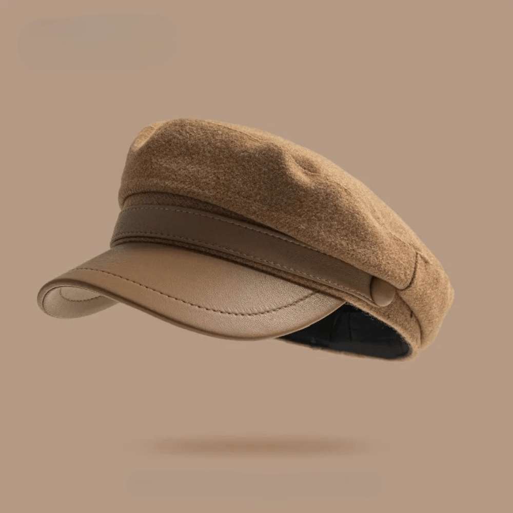 Herren Fischermütze aus Filz mit Lederschirm - Klassischer Küstenstil - Khaki