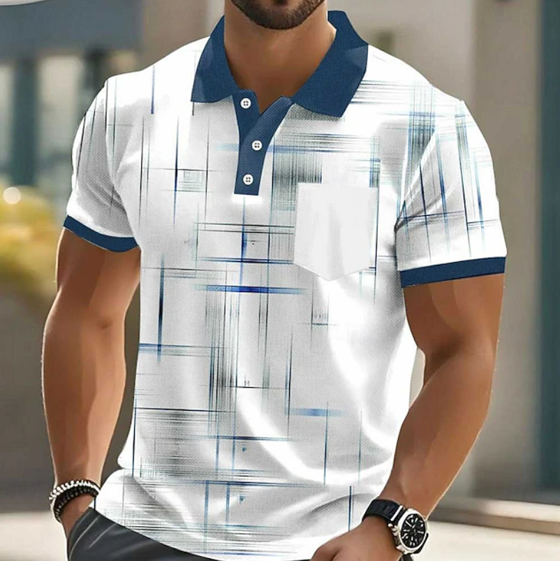 Herren Geometrisches Hemd mit Knopfleiste - Klassischer Schnitt - Blau