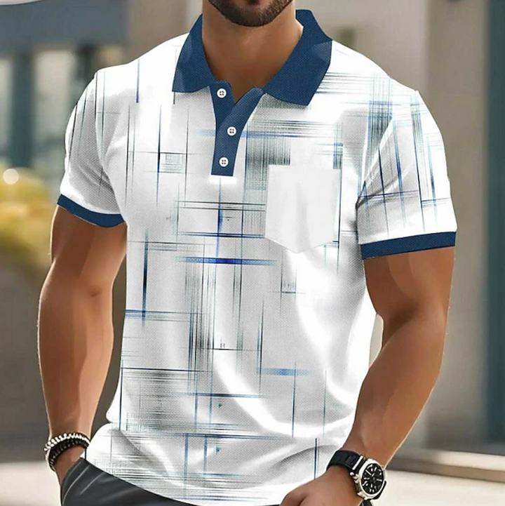 Herren Geometrisches Hemd mit Knopfleiste - Klassischer Schnitt - Blau