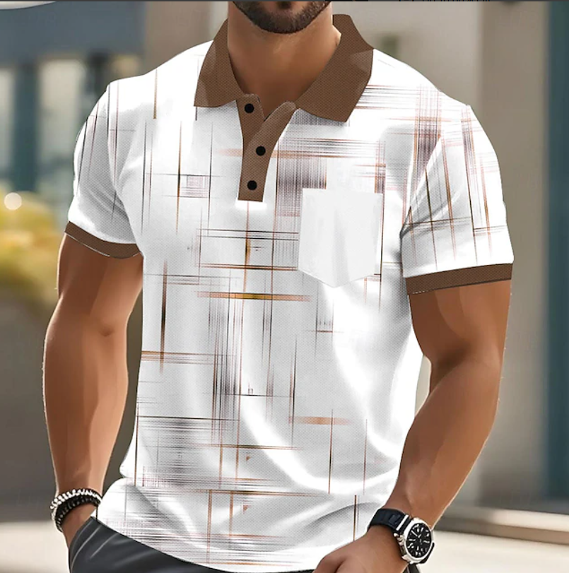 Herren Geometrisches Hemd mit Knopfleiste - Klassischer Schnitt - Braun