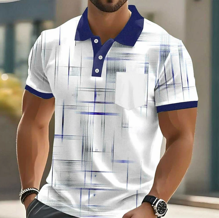 Herren Geometrisches Hemd mit Knopfleiste - Klassischer Schnitt - Marineblau