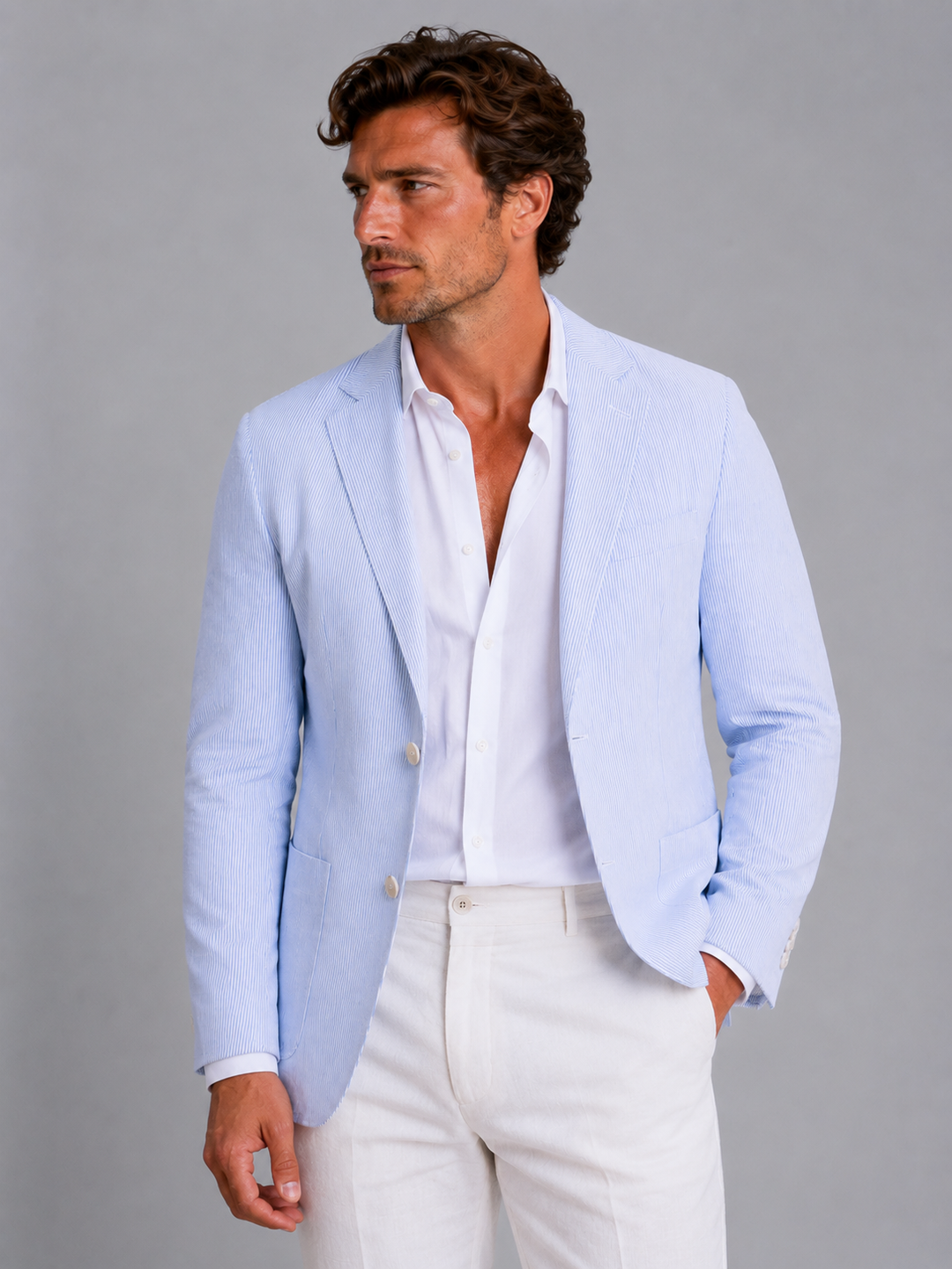 Herren Gestreifter Sommerblazer – Leichte Tailored Suit Jacke