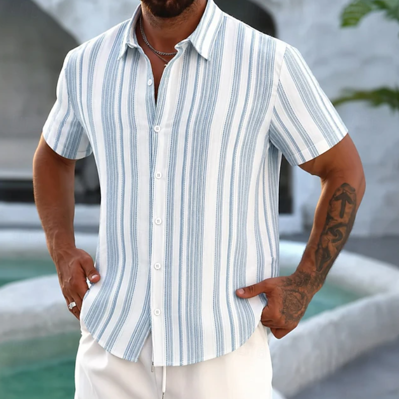 Herren Gestreiftes Hemd Casual Button-Up - Entspannte Eleganz - Blau
