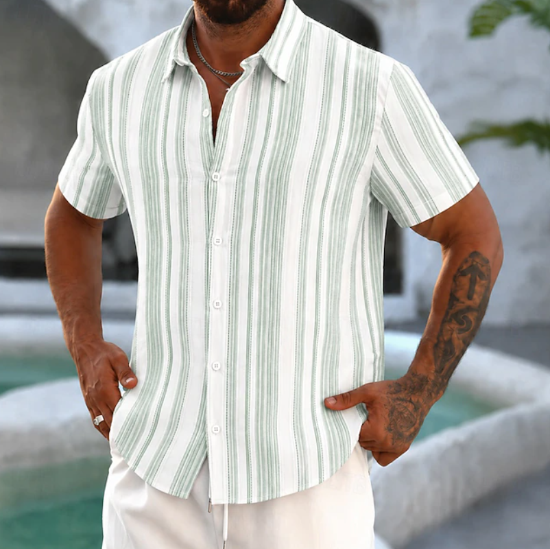 Herren Gestreiftes Hemd Casual Button-Up - Entspannte Eleganz - Grün