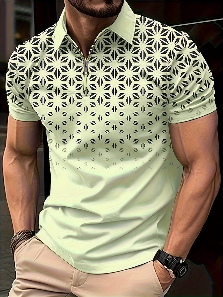 Herren Hemd | Geometrisches Muster | Bequem & Vielseitig | Zip Kurzarm