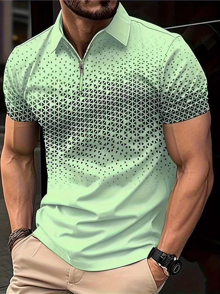Herren Hemd | Geometrisches Muster | Bequem & Vielseitig | Zip Kurzarm