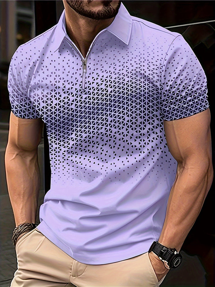 Herren Hemd | Geometrisches Muster | Bequem & Vielseitig | Zip Kurzarm