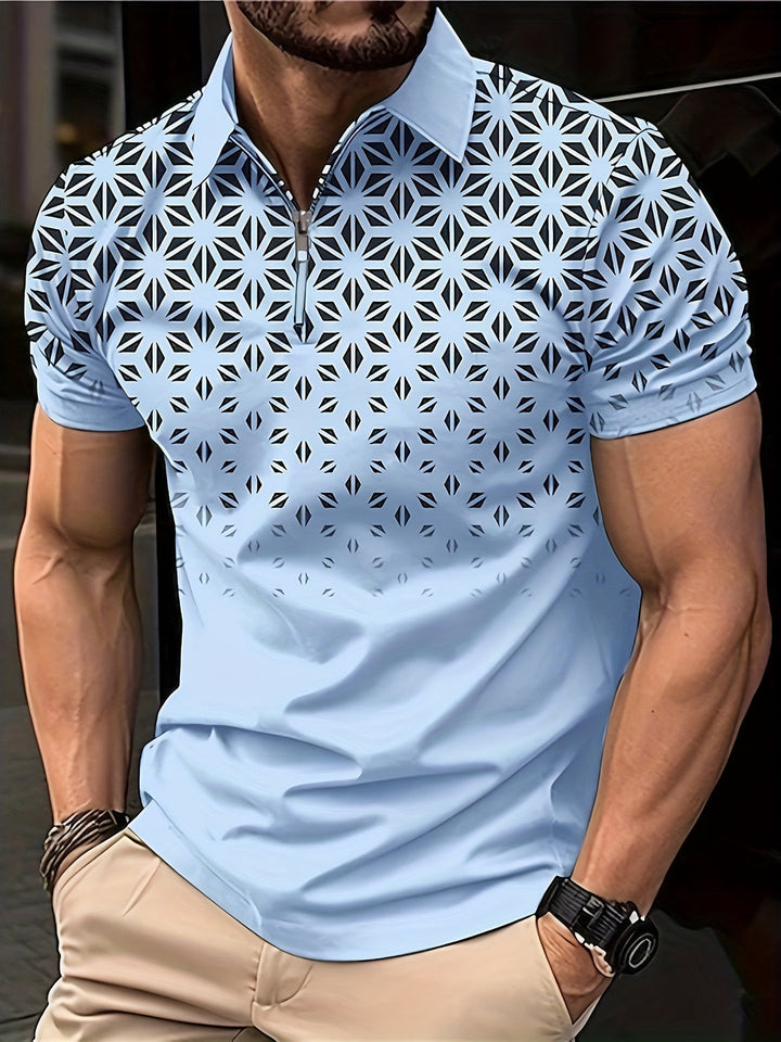 Herren Hemd | Geometrisches Muster | Bequem & Vielseitig | Zip Kurzarm
