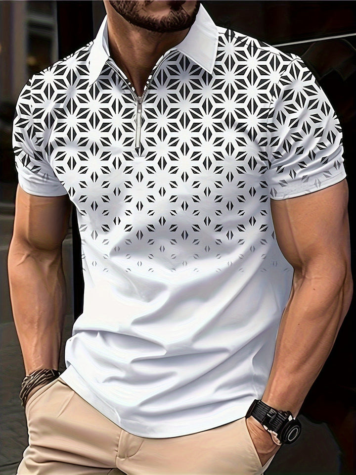 Herren Hemd | Geometrisches Muster | Bequem & Vielseitig | Zip Kurzarm