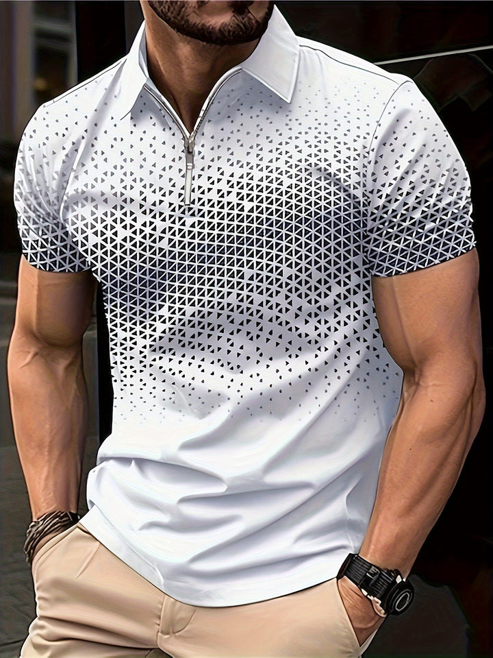 Herren Hemd | Geometrisches Muster | Bequem & Vielseitig | Zip Kurzarm