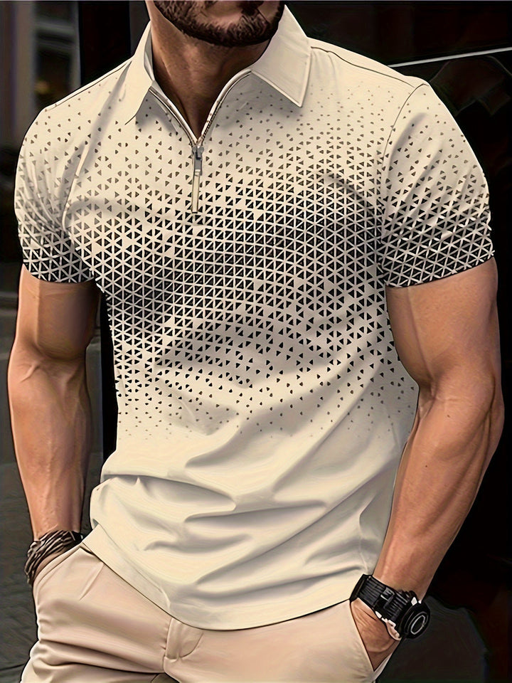 Herren Hemd | Geometrisches Muster | Bequem & Vielseitig | Zip Kurzarm