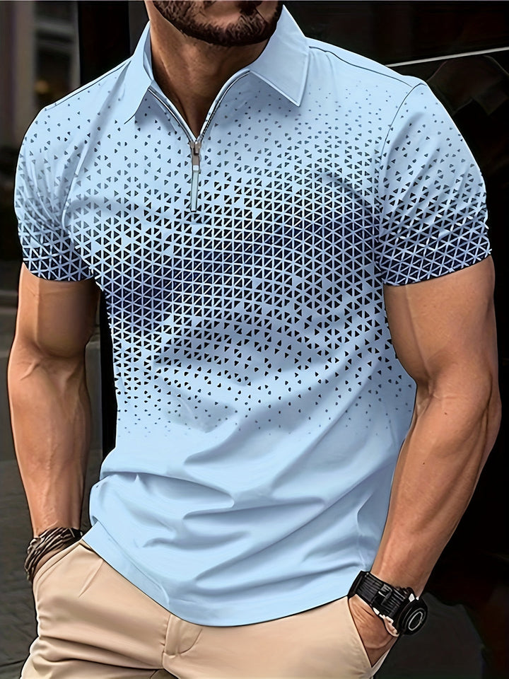 Herren Hemd | Geometrisches Muster | Bequem & Vielseitig | Zip Kurzarm