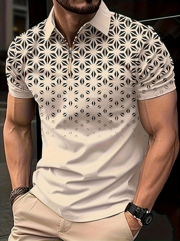 Herren Hemd | Geometrisches Muster | Bequem & Vielseitig | Zip Kurzarm