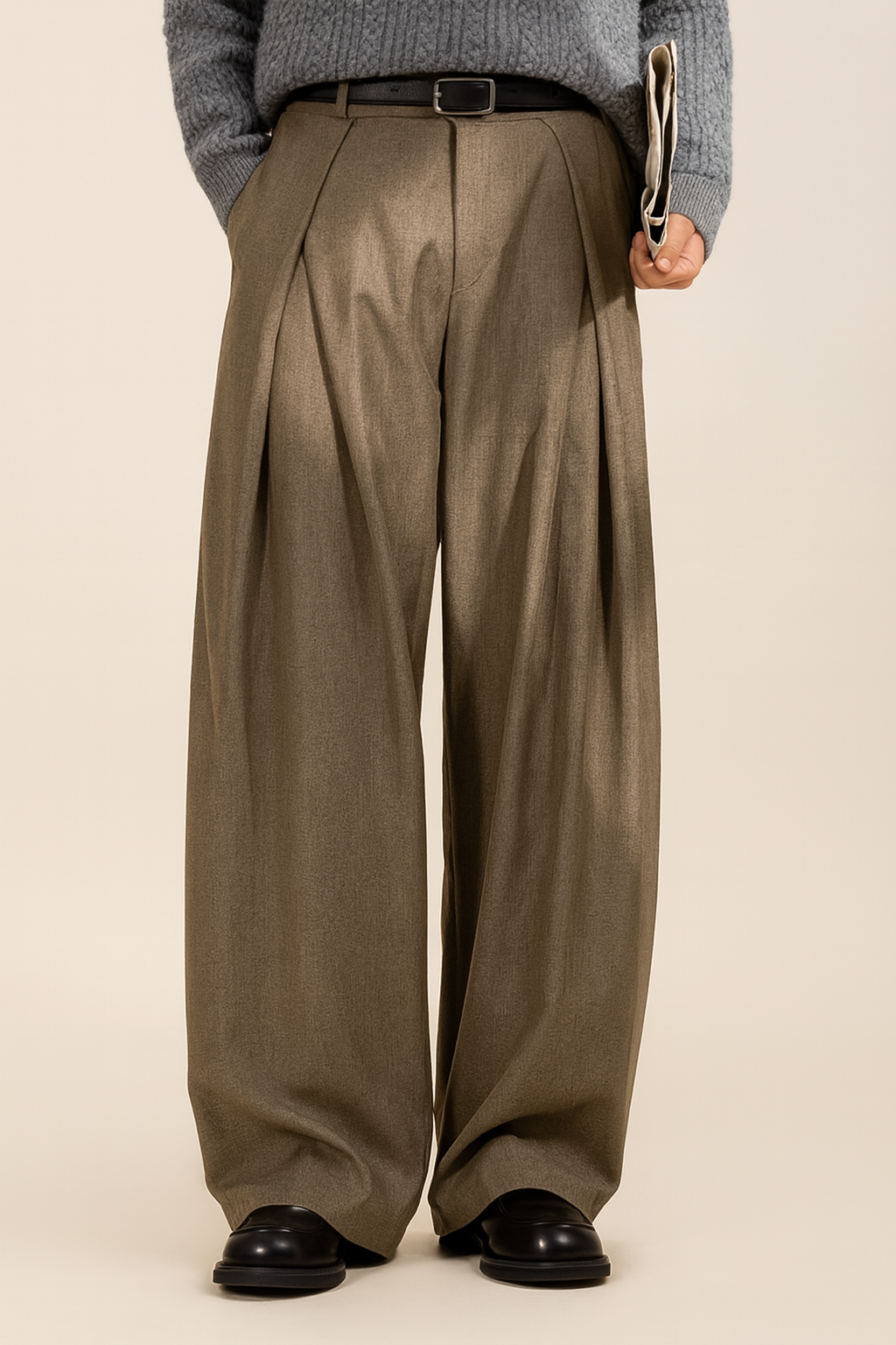 Herren Hochbund Falten Anzughose - Eleganter Schnitt - Taupe