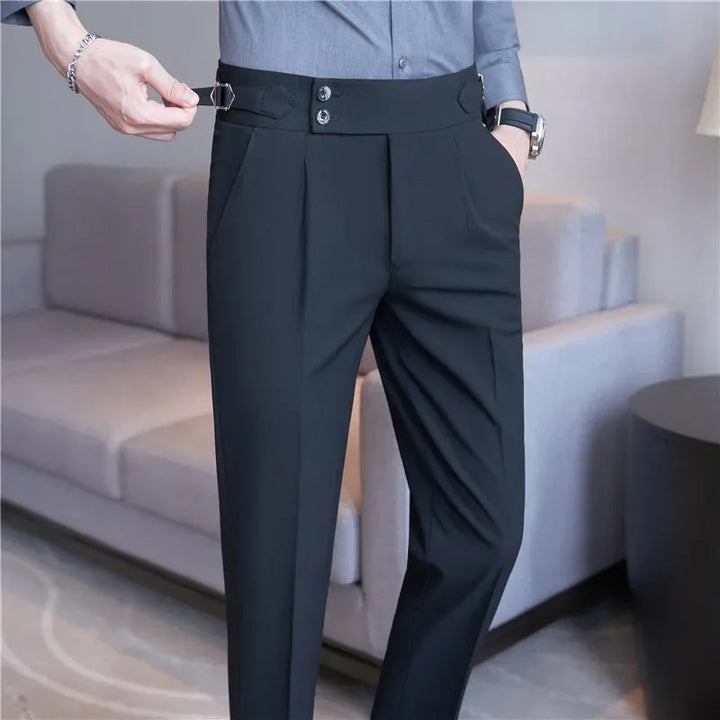 Herren Hochbund-Hose mit Doppelfalte - Elegante Schnittform - Schwarz