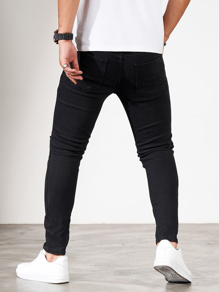 Herren Jeans | Skinny Fit | Stretch Denim | Verwaschenes Weiß & Schwarze Akzente
