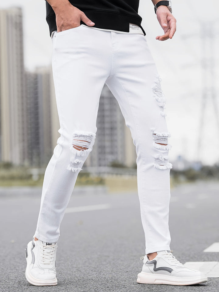 Herren Jeans | Skinny Fit | Stretch Denim | Verwaschenes Weiß & Schwarze Akzente