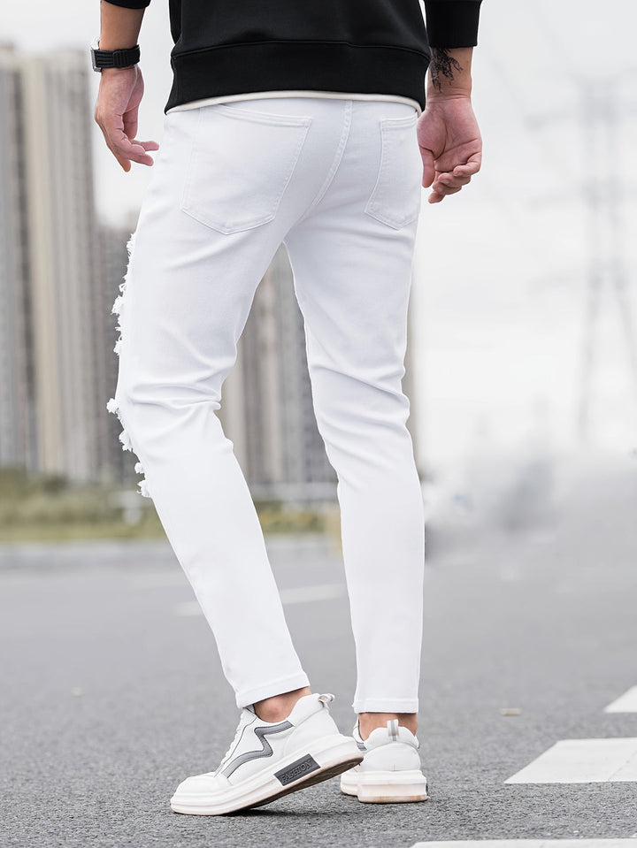Herren Jeans | Skinny Fit | Stretch Denim | Verwaschenes Weiß & Schwarze Akzente