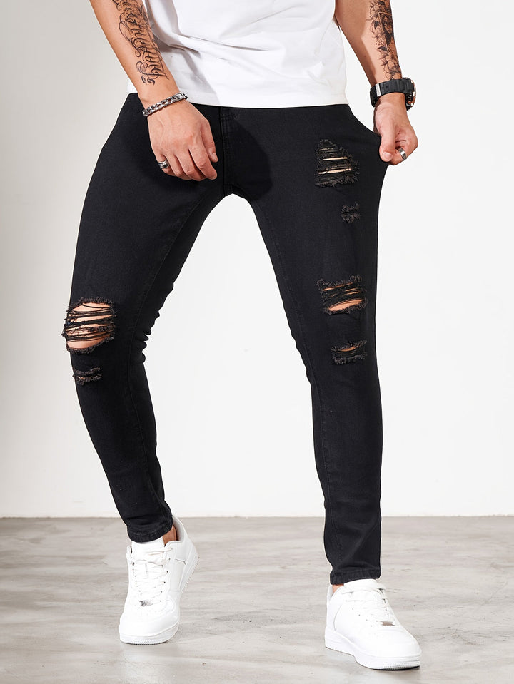 Herren Jeans | Skinny Fit | Stretch Denim | Verwaschenes Weiß & Schwarze Akzente