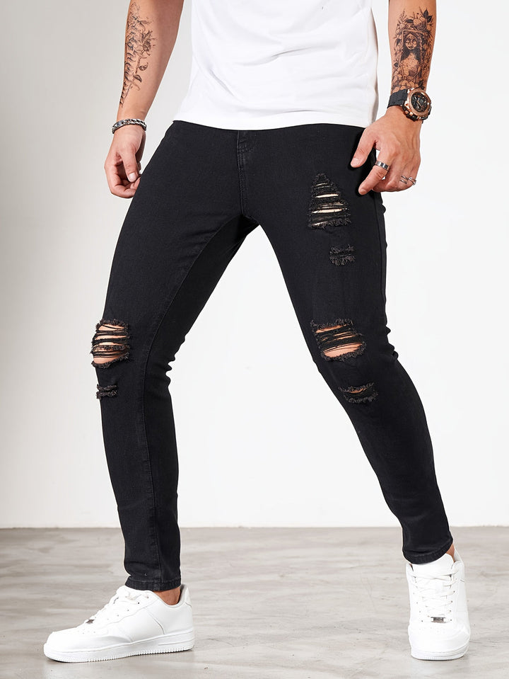 Herren Jeans | Skinny Fit | Stretch Denim | Verwaschenes Weiß & Schwarze Akzente
