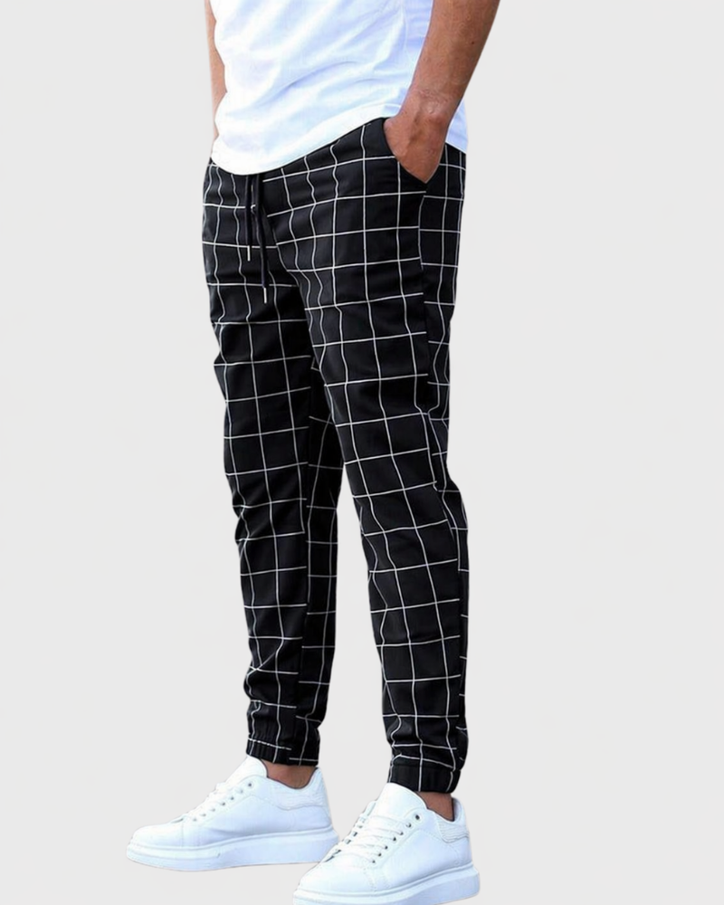Herren Jogginghose mit Gittermuster - Moderne Passform - Schwarz
