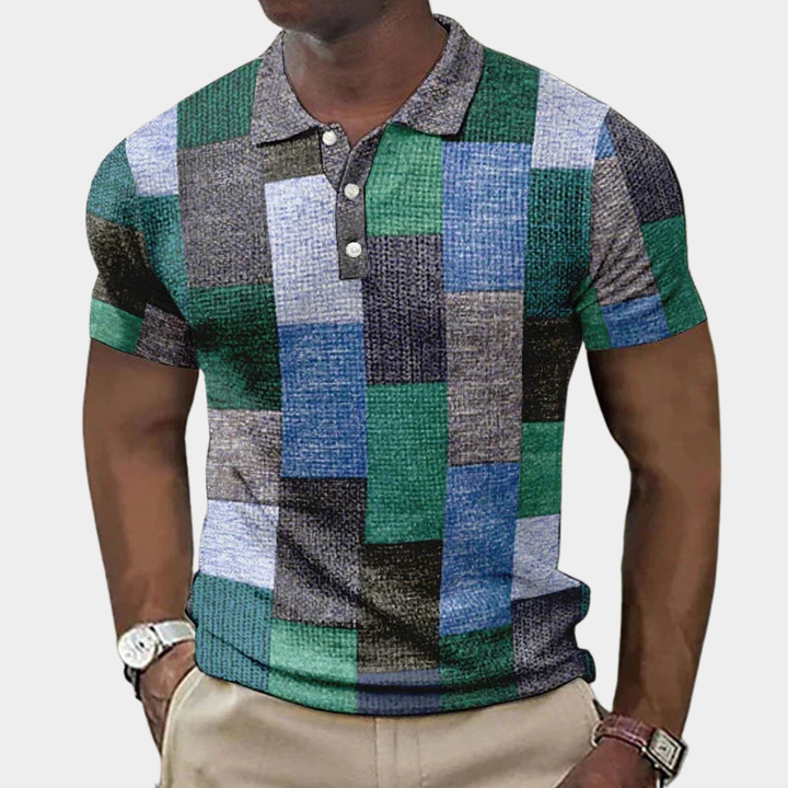 Herren Kariertes Slim-Fit-Poloshirt - Klassisches Muster - Blau
