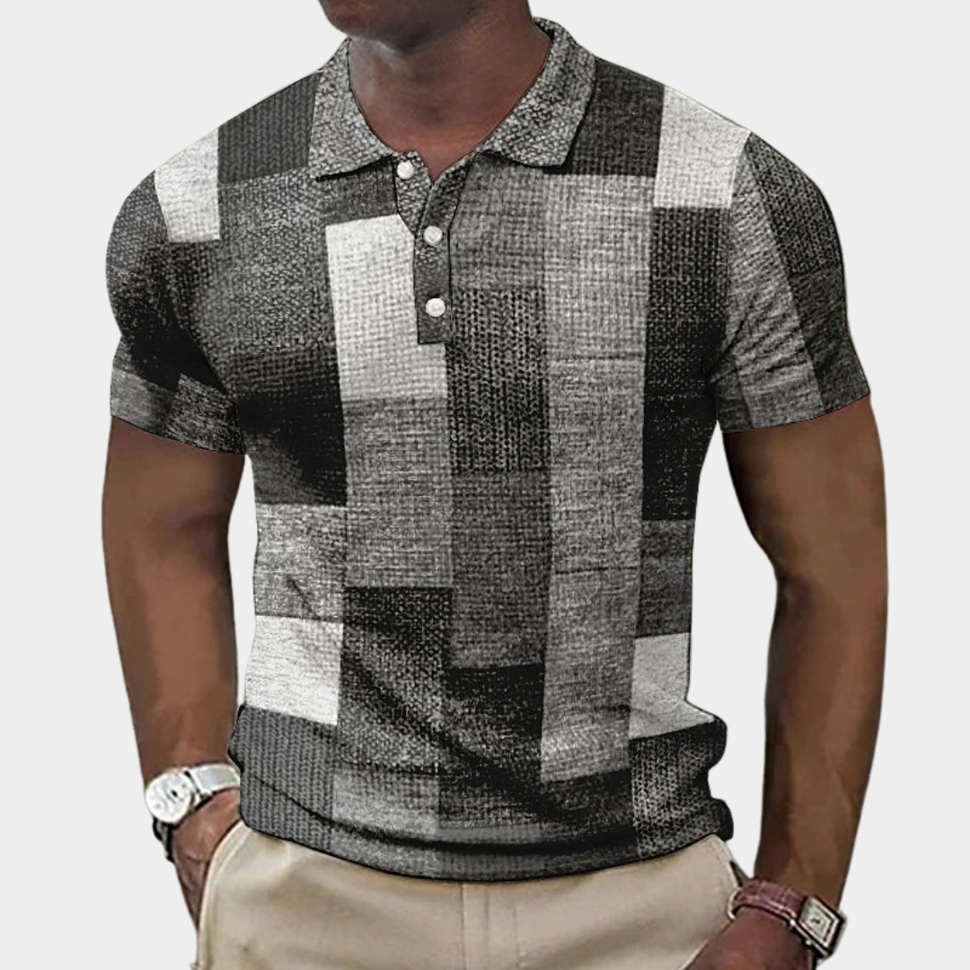 Herren Kariertes Slim-Fit-Poloshirt - Klassisches Muster - Grau