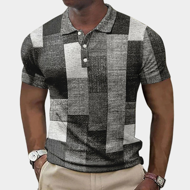 Herren Kariertes Slim-Fit-Poloshirt - Klassisches Muster - Grau