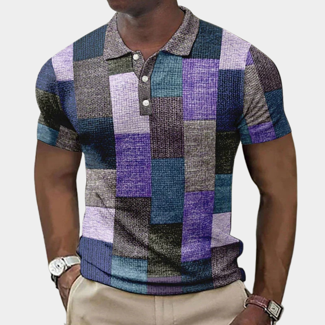 Herren Kariertes Slim-Fit-Poloshirt - Klassisches Muster - Lila