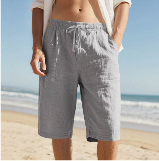 Herren Knie-Shorts mit Elastikbund - Lässiger Chino-Schnitt - Grau