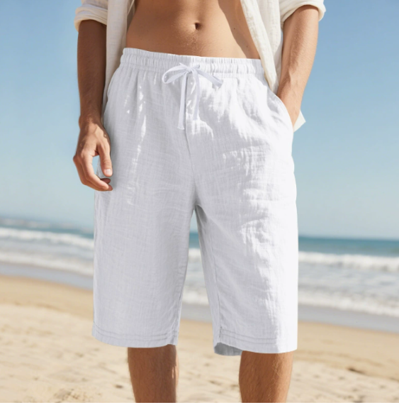 Herren Knie-Shorts mit Elastikbund - Lässiger Chino-Schnitt - Weiß