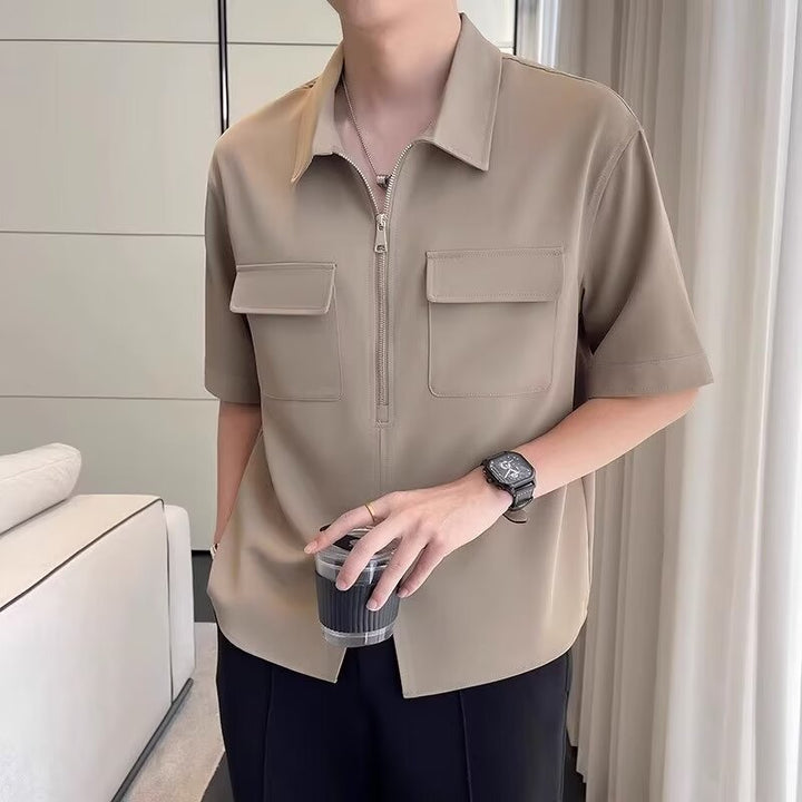 Herren Kurzarm Hemd mit Reißverschluss - Casual Stil