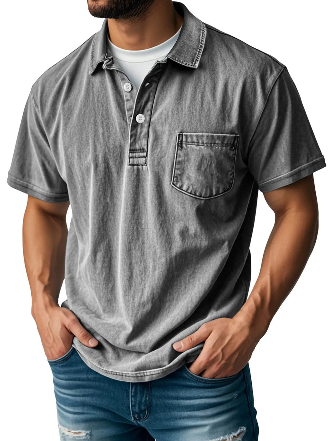 Herren Kurzarm-Poloshirt Donald - Klassischer Stil - Grau