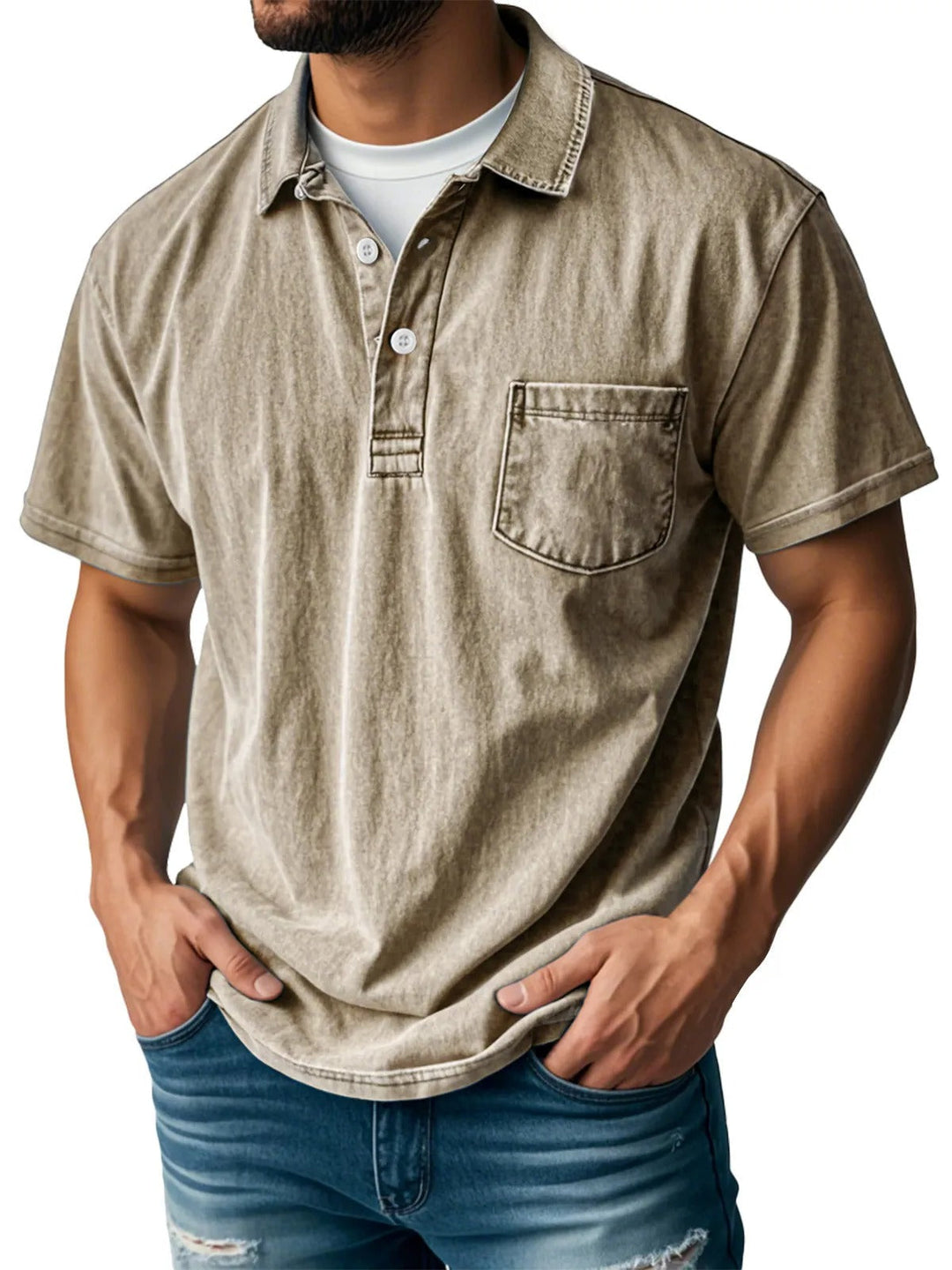 Herren Kurzarm-Poloshirt Donald - Klassischer Stil - Khaki