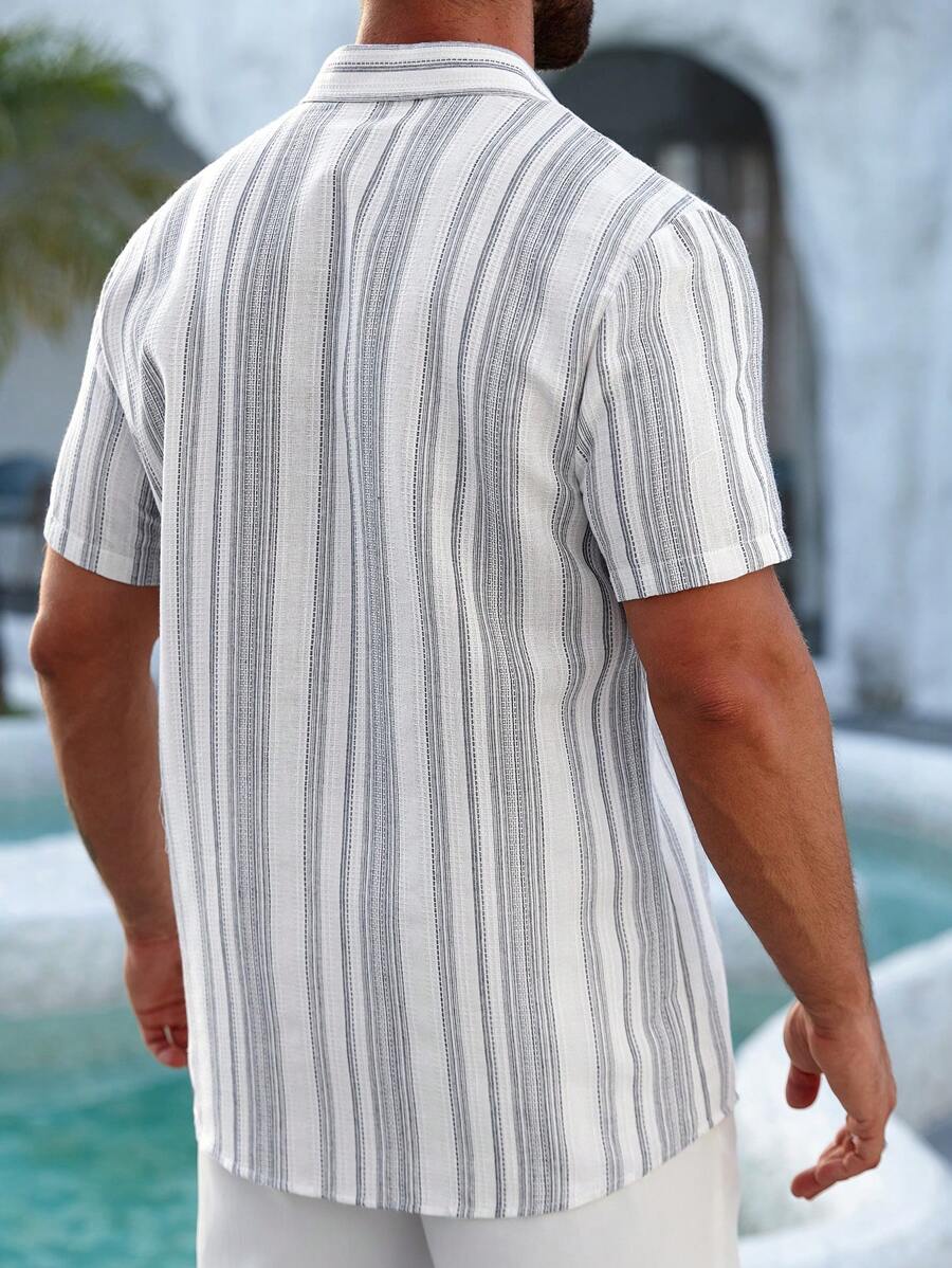 Herren Kurzarmhemd mit Umschlagärmeln - Blau