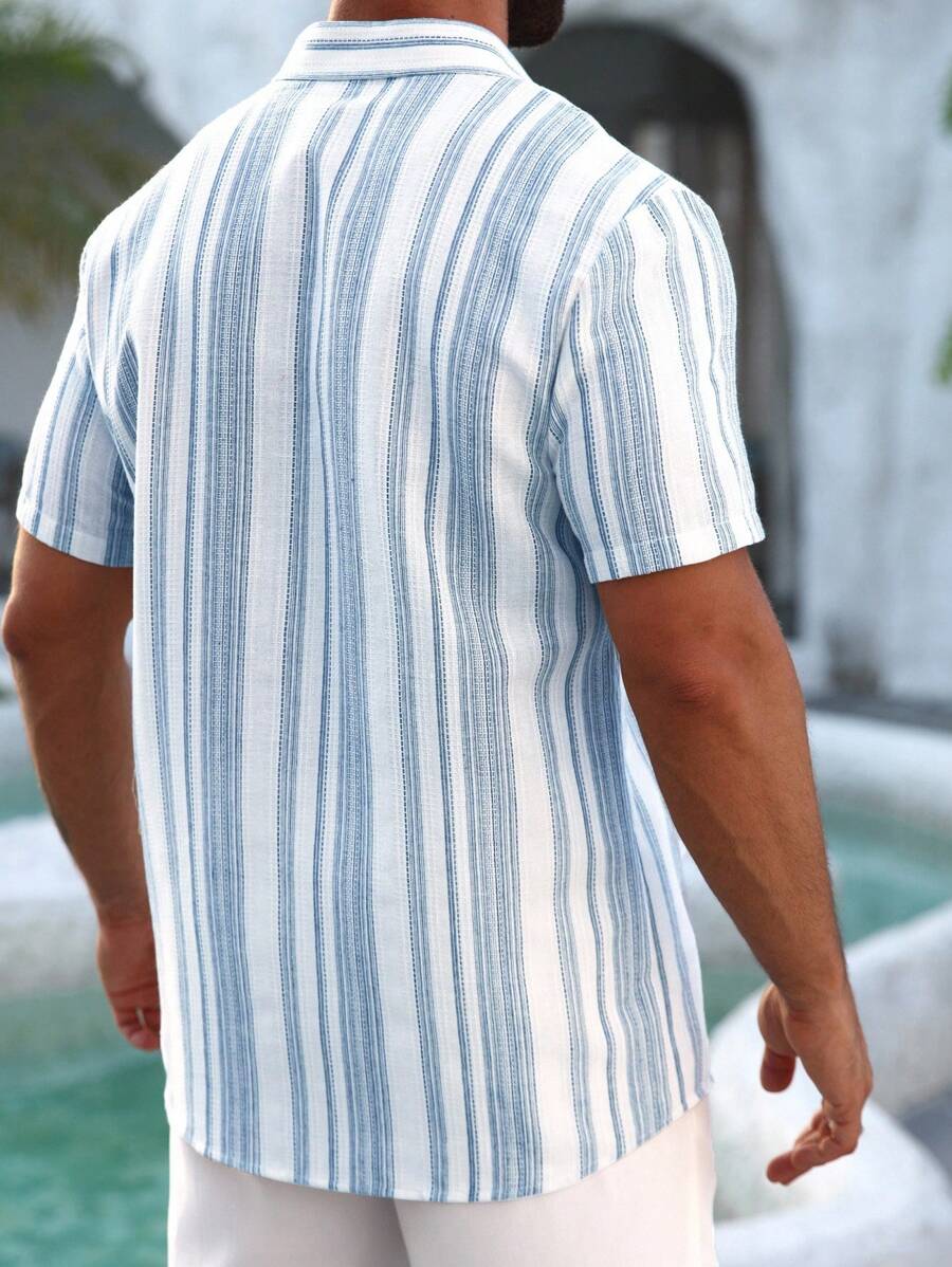 Herren Kurzarmhemd mit Umschlagärmeln - Blau