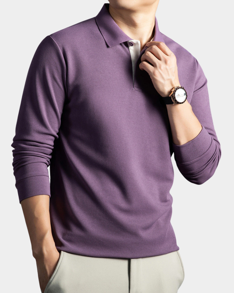 Herren Langarm-Polohemd - Atmungsaktiv und knitterfrei - Hellviolett