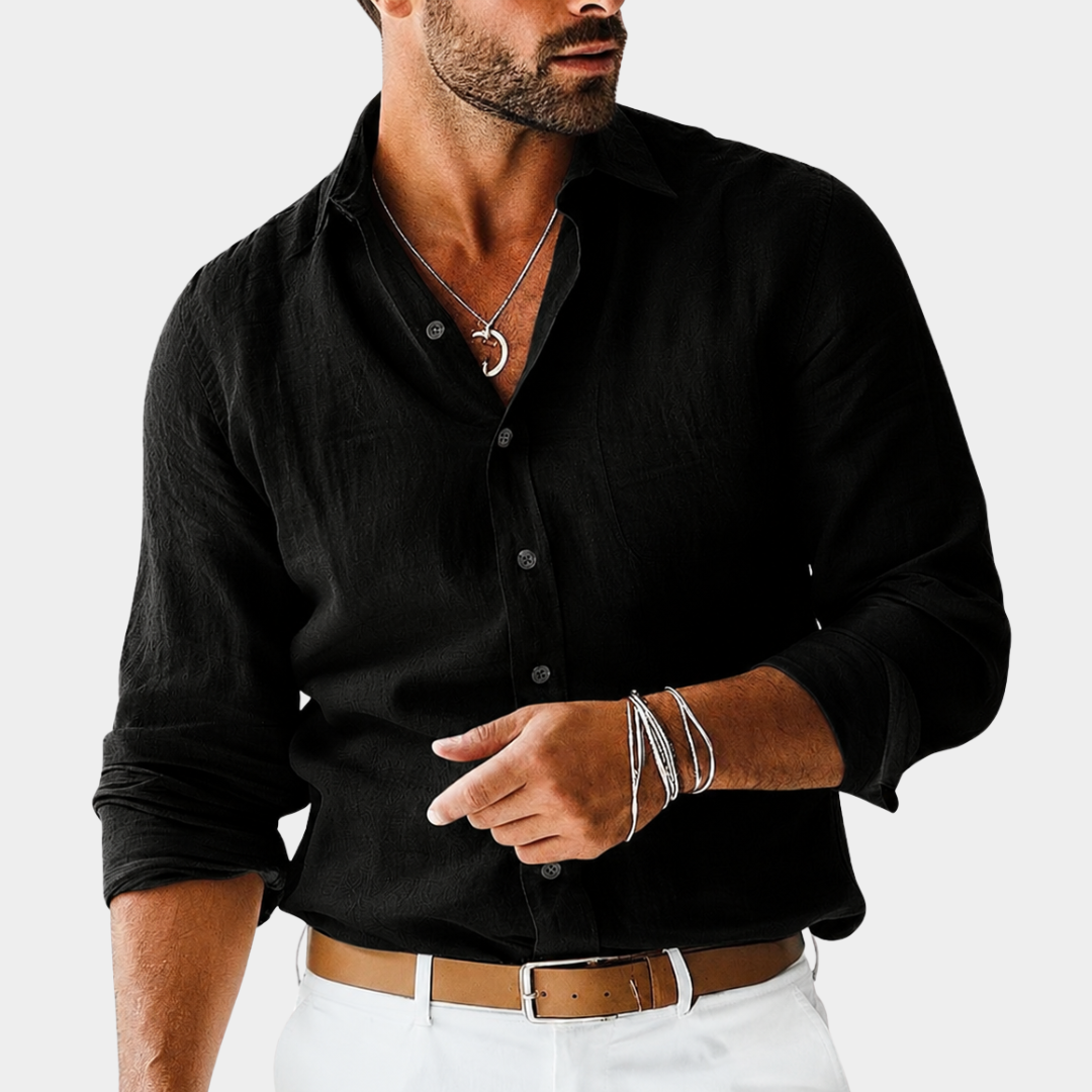 Herren Langarmhemd klassisch - Vielseitiges Basic - Schwarz