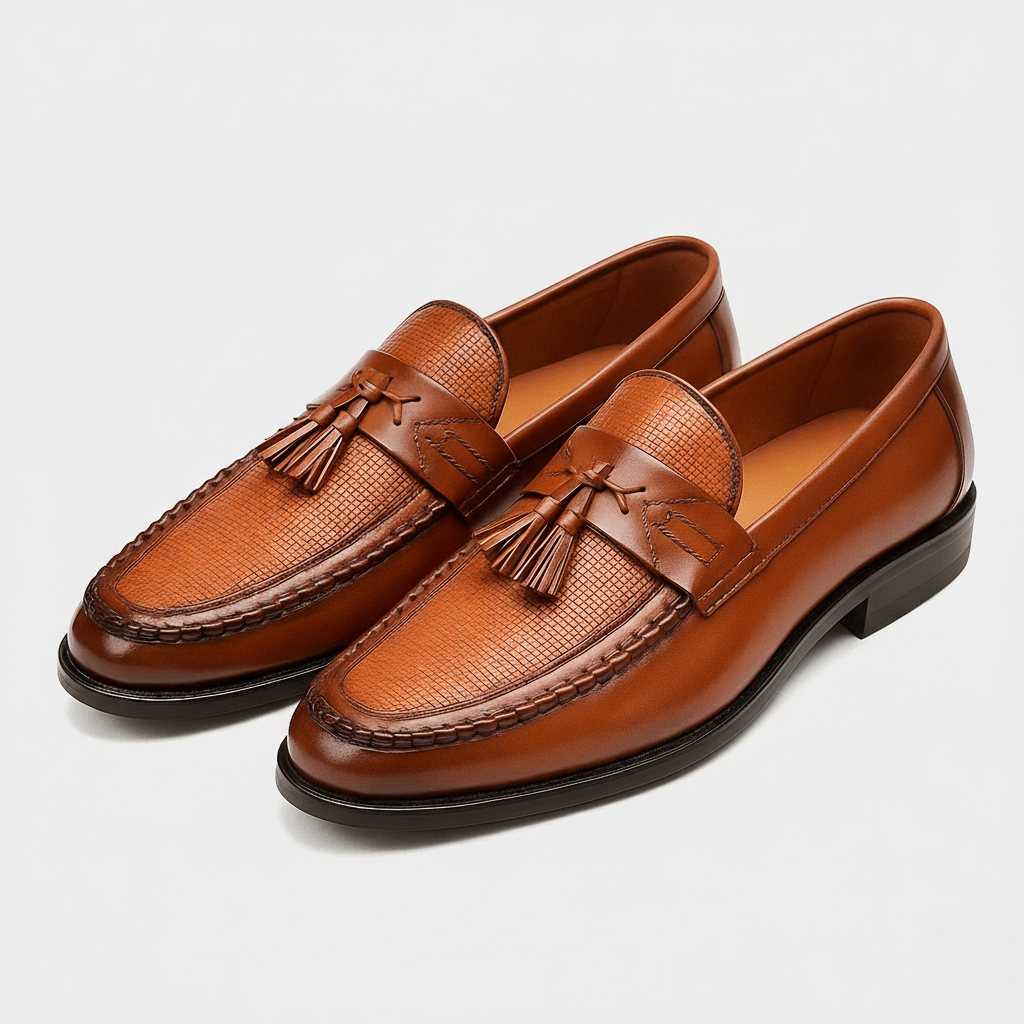 Herren Leder Loafer mit Quasten - Klassischer Slip-On - Braun